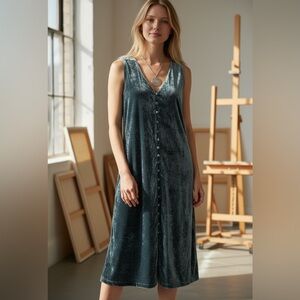 Madewell Dress Crushed Velvet Button Down  Pockets Size Large